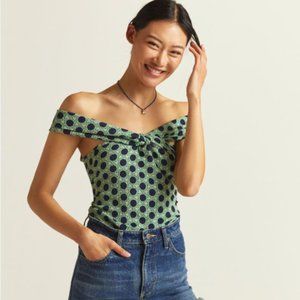 Maeve Off-The-Shoulder Top NWT Size XXS Green Motif